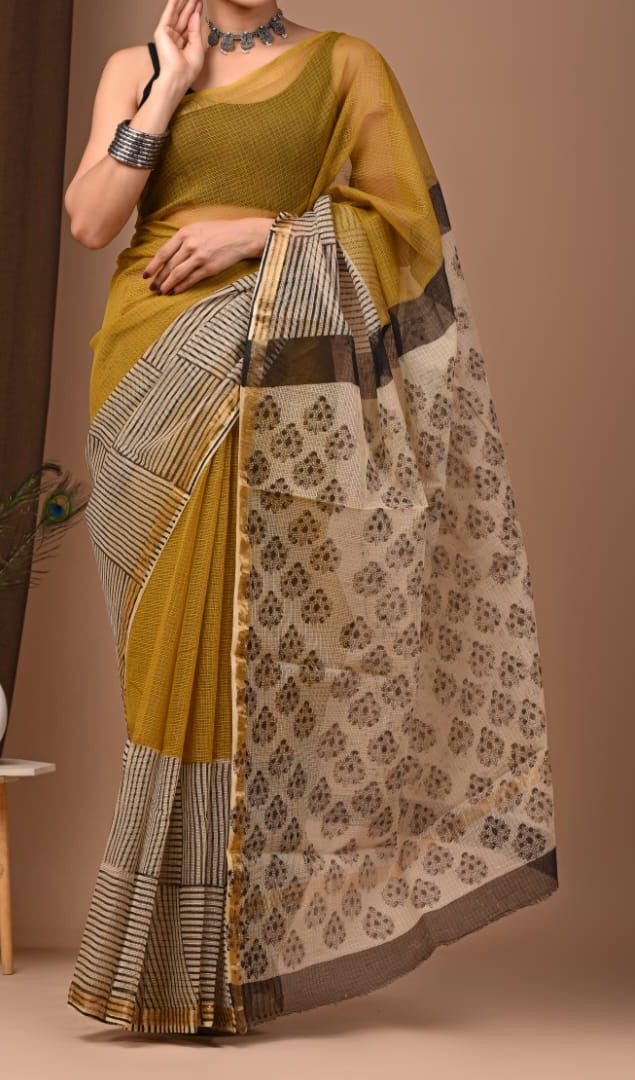 New Unique collection of Colourful Bagru Hand block printed kota doriya sarees with blouse