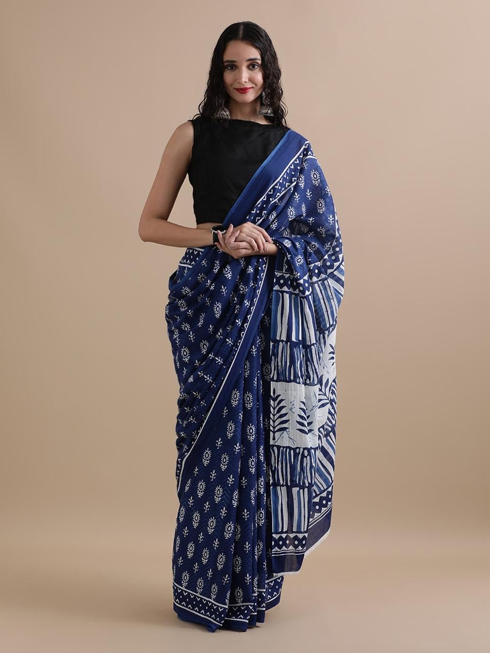 Pre-Order Bagru Block Print Cotton mulmul Sarees With Running Blouse