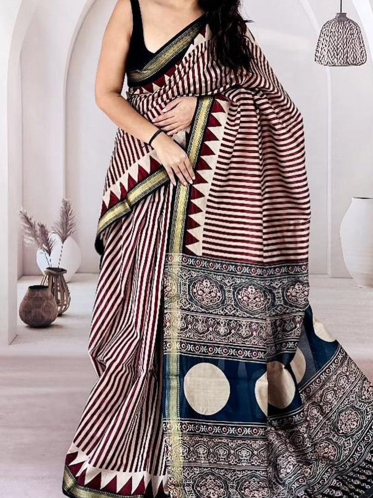 Trendy striped modal silk saree : maheswari silk: ready for delivery