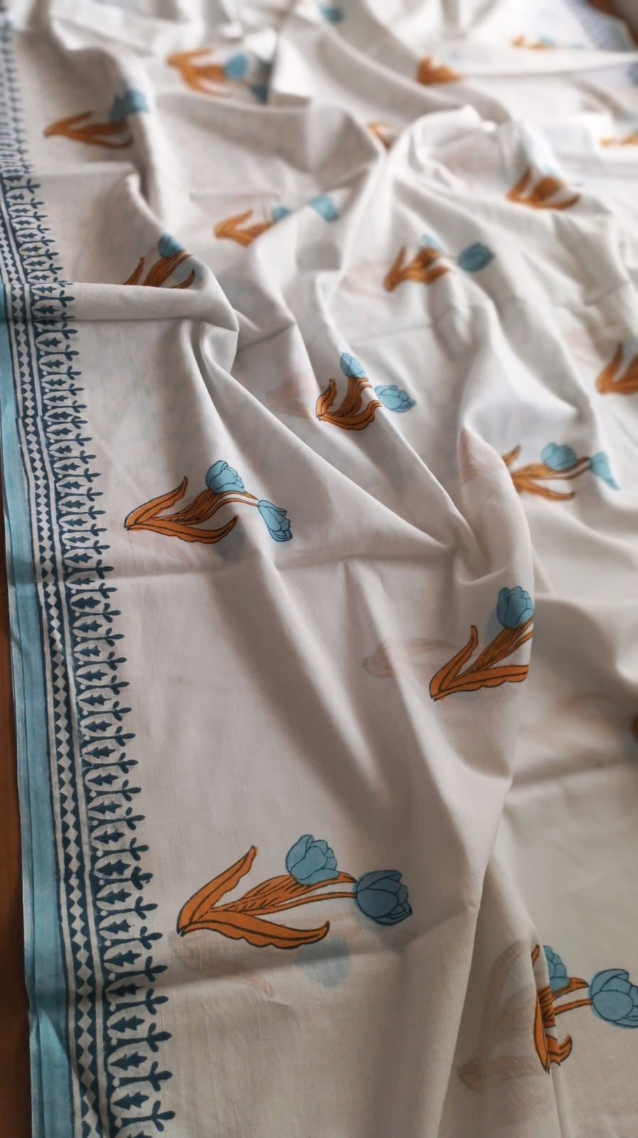 Soft hand printed premium mulmul cotton saree with blouse