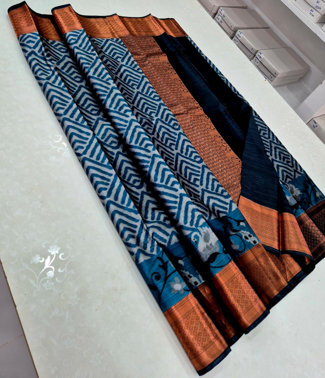 Kanjivaram mixed silk saree kalamkari design