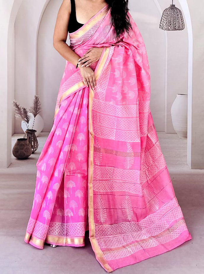 Pretty pink maheswari silk saree : immediate dispatch