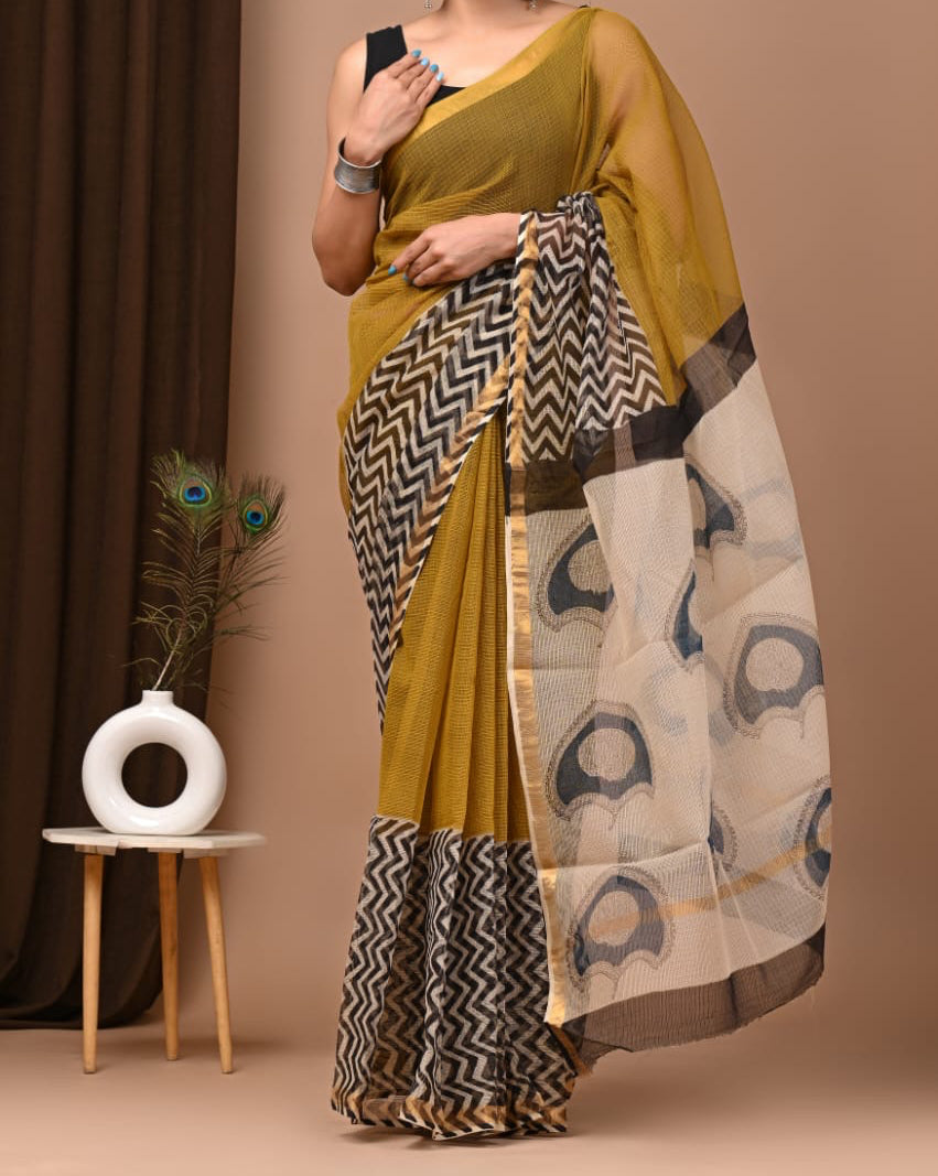New Unique collection of Colourful Bagru Hand block printed kota doriya sarees with blouse