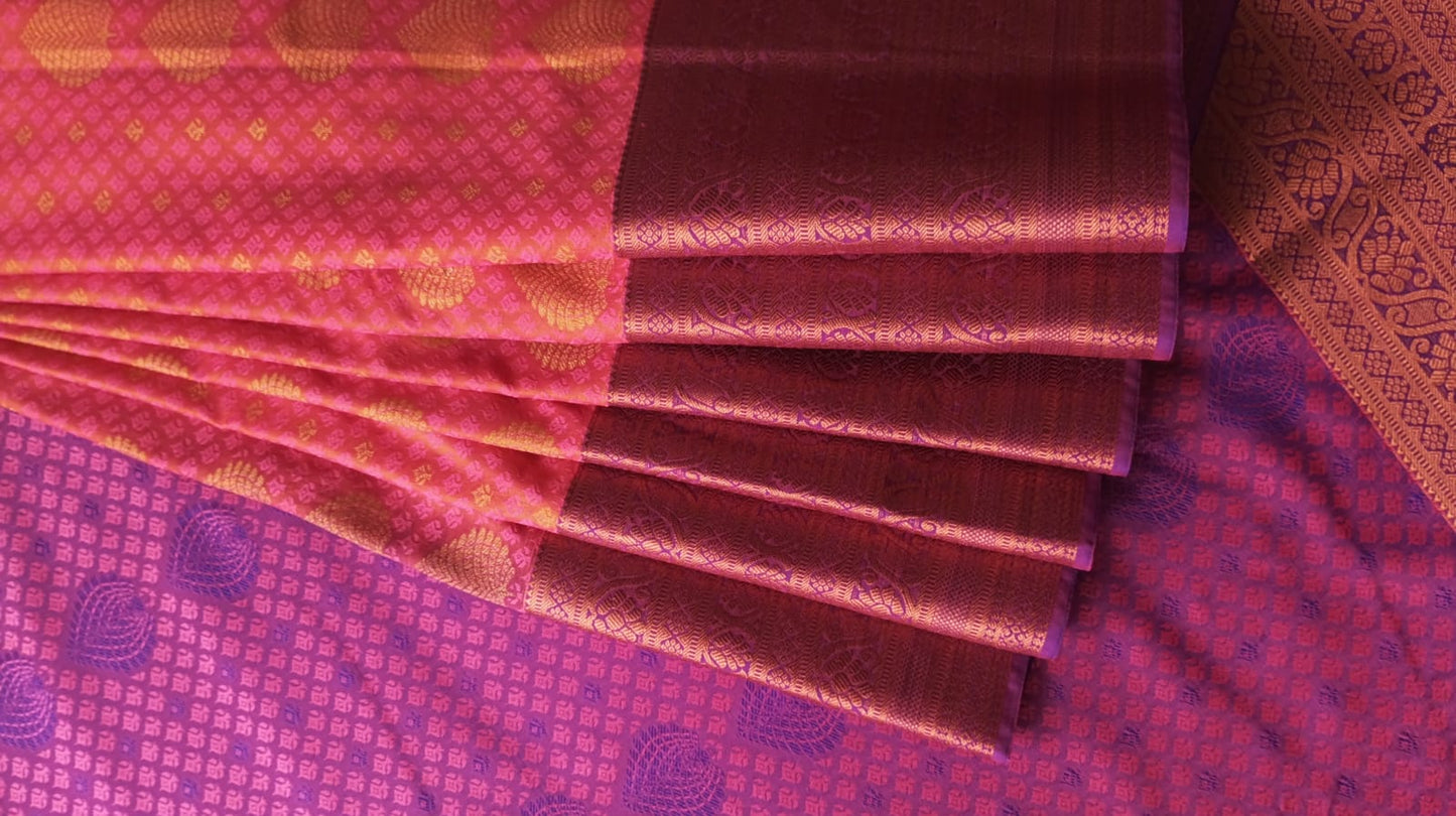 Orange and pink double shade fancy Half Saree unstitched -korvai contrast paavadai sattai for children & teenagers