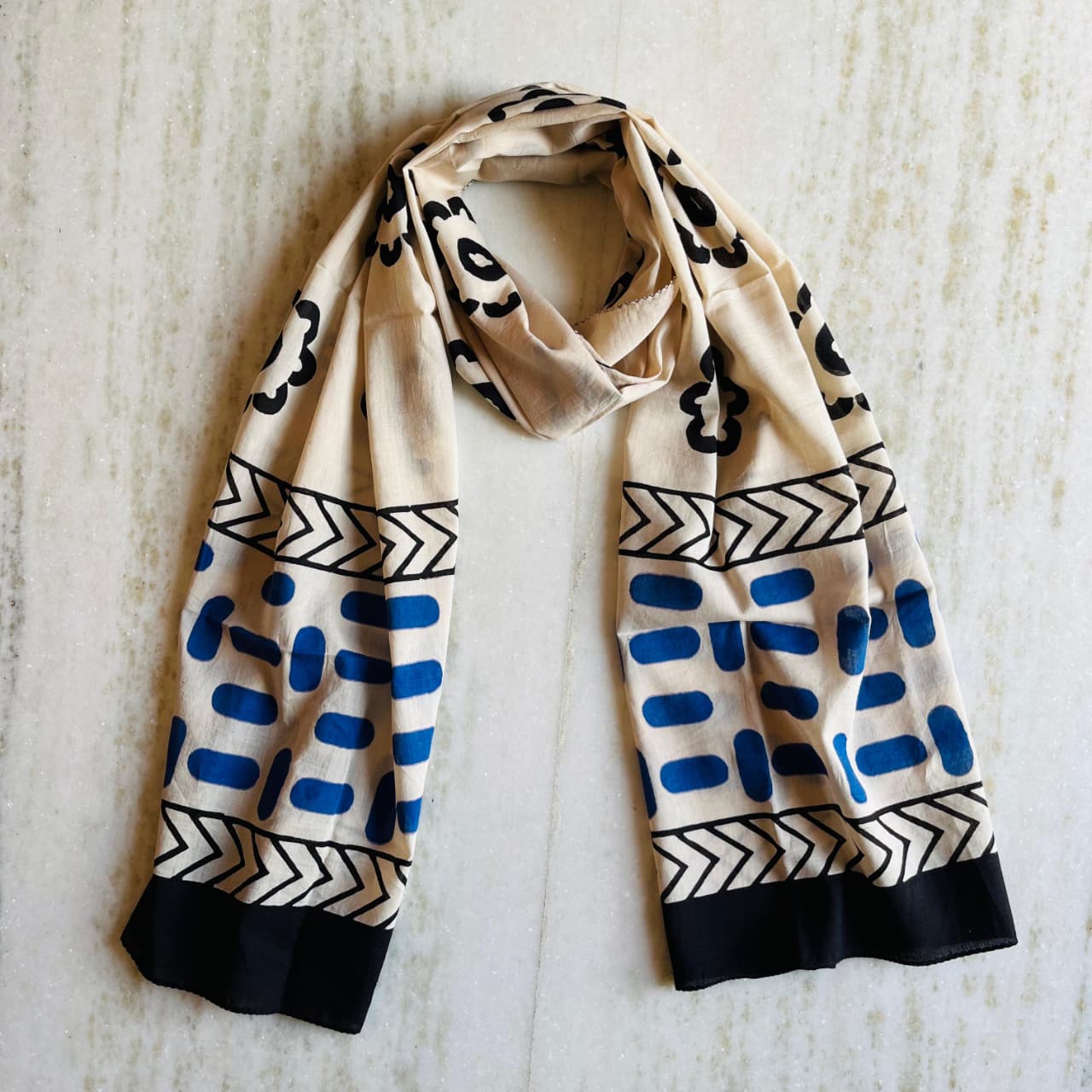 Pure Hand block printed cotton stole : Bagru print