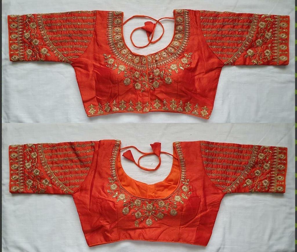 Orange Traditional ''ready To Wear' Blouse - Size 38 Alterable Upto 42 