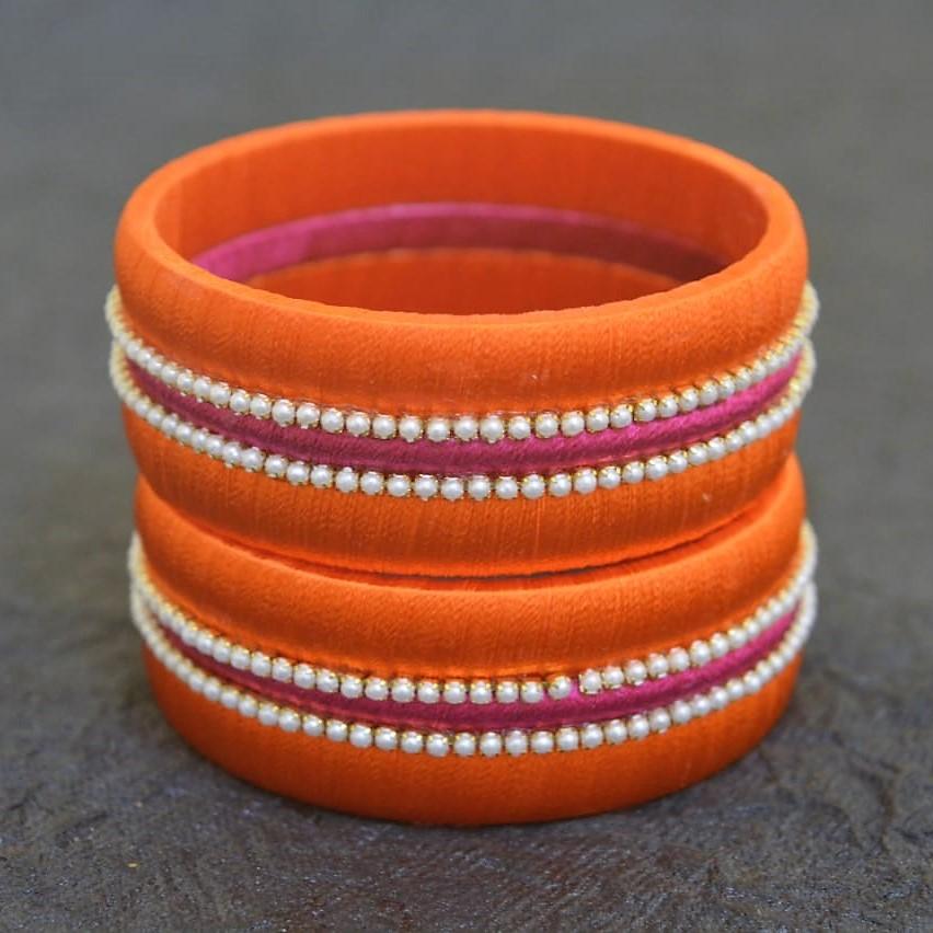 Orange colour online silk thread bangles