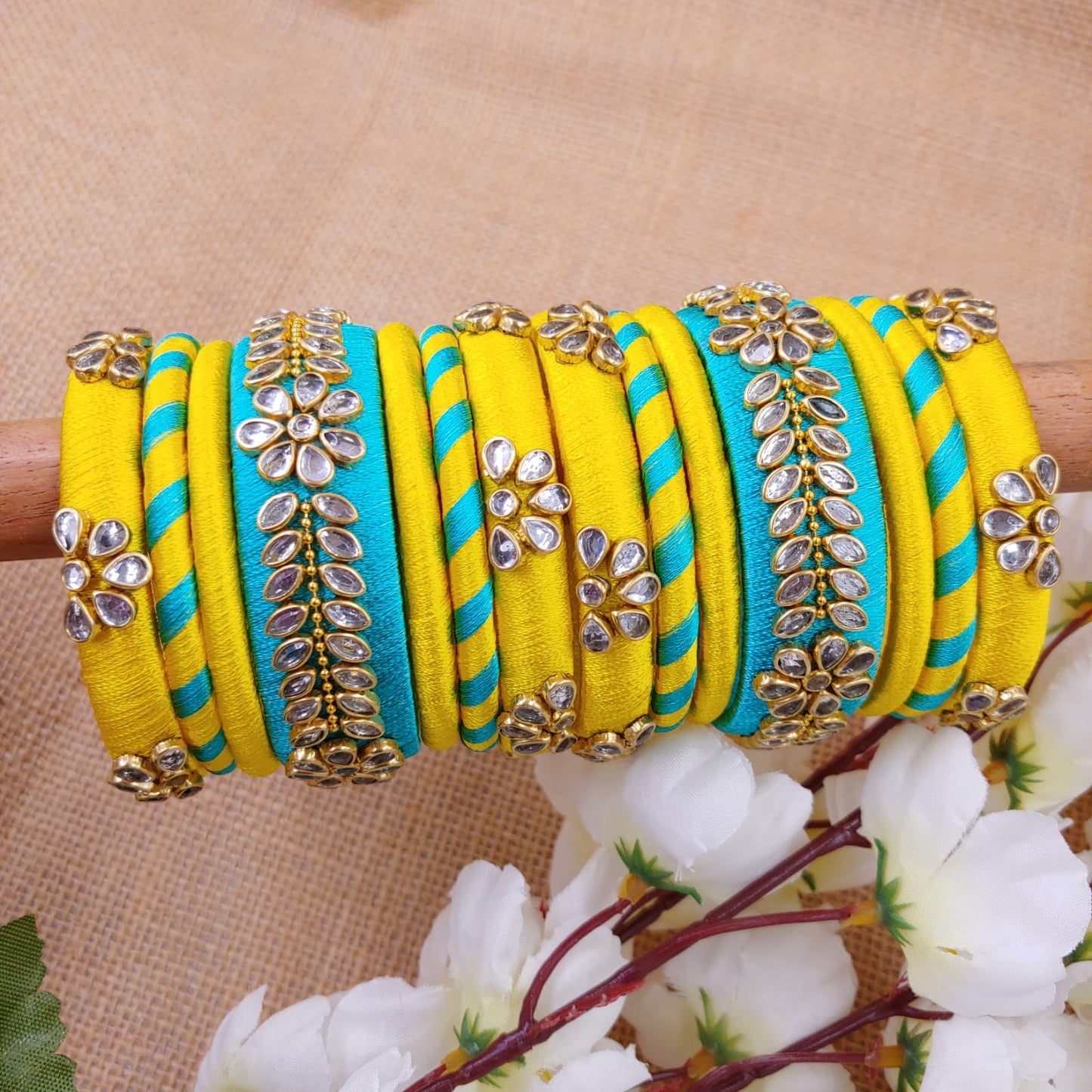 Pre order Silk thread bangles - Kundan stone work