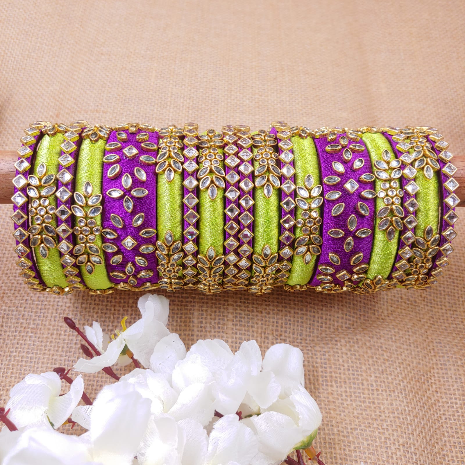 Buy Authentic Purple with Green Traditional Silk Thread Bangle Sets