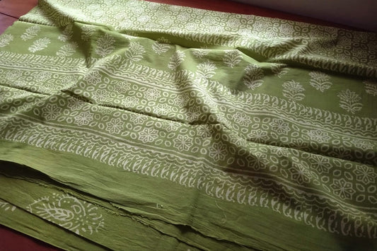 Soft premium hand dyed & hand printed bagru mulmul cotton saree with blouse