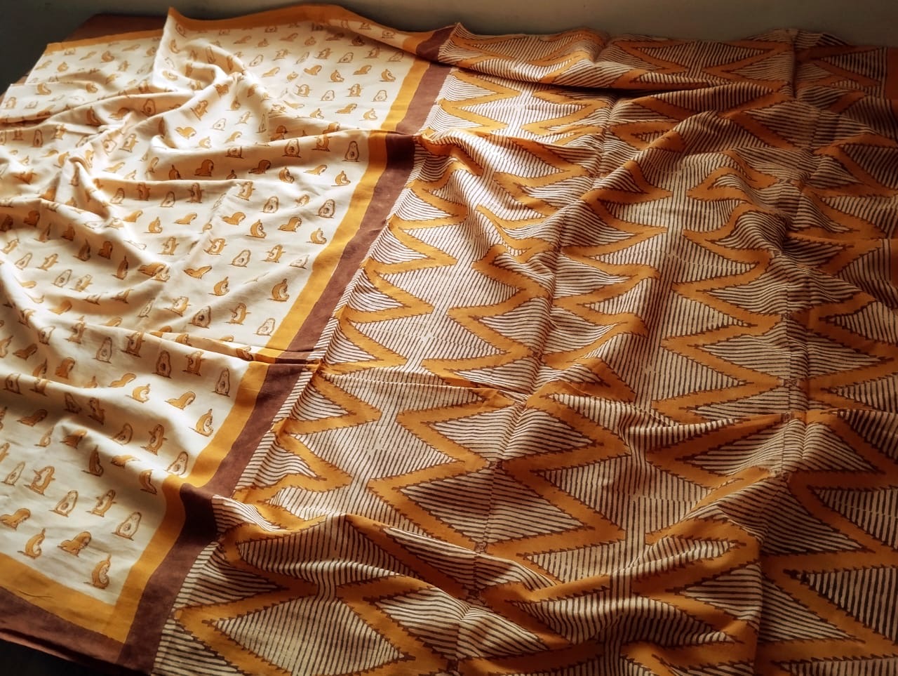 Soft premium hand dyed & hand printed bagru mulmul cotton saree with blouse