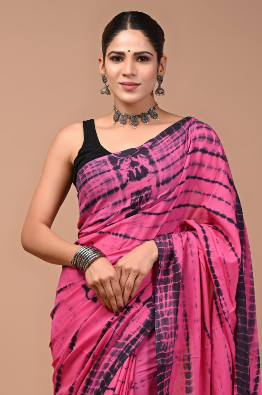 Pre-Order New Bagru Tie Dye Shibori print mulmul pure cotton sarees with running blouse