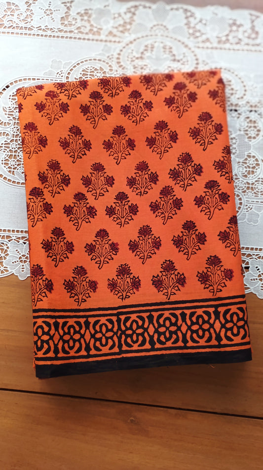 Soft hand printed premium mulmul cotton saree with blouse