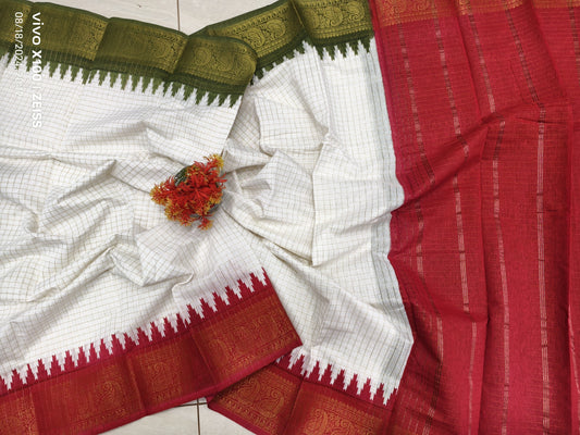 Exclusive Madurai Cotton Ganga Jamuna border with blouse