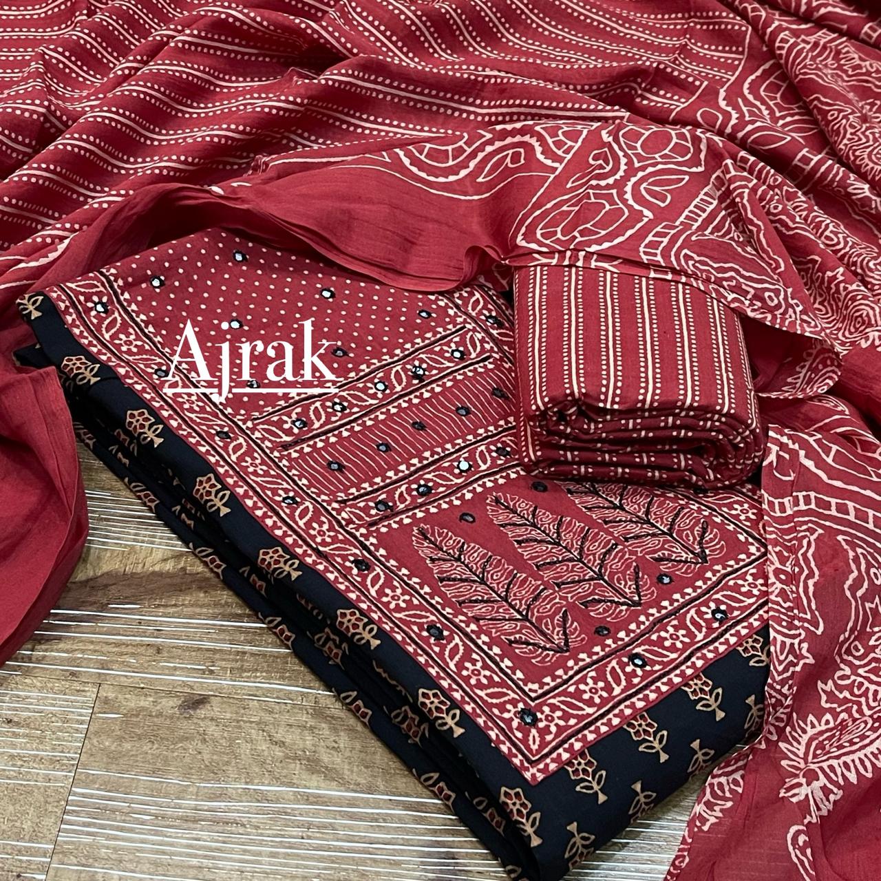 Pre order unstitched Ajrakh salwar suit material