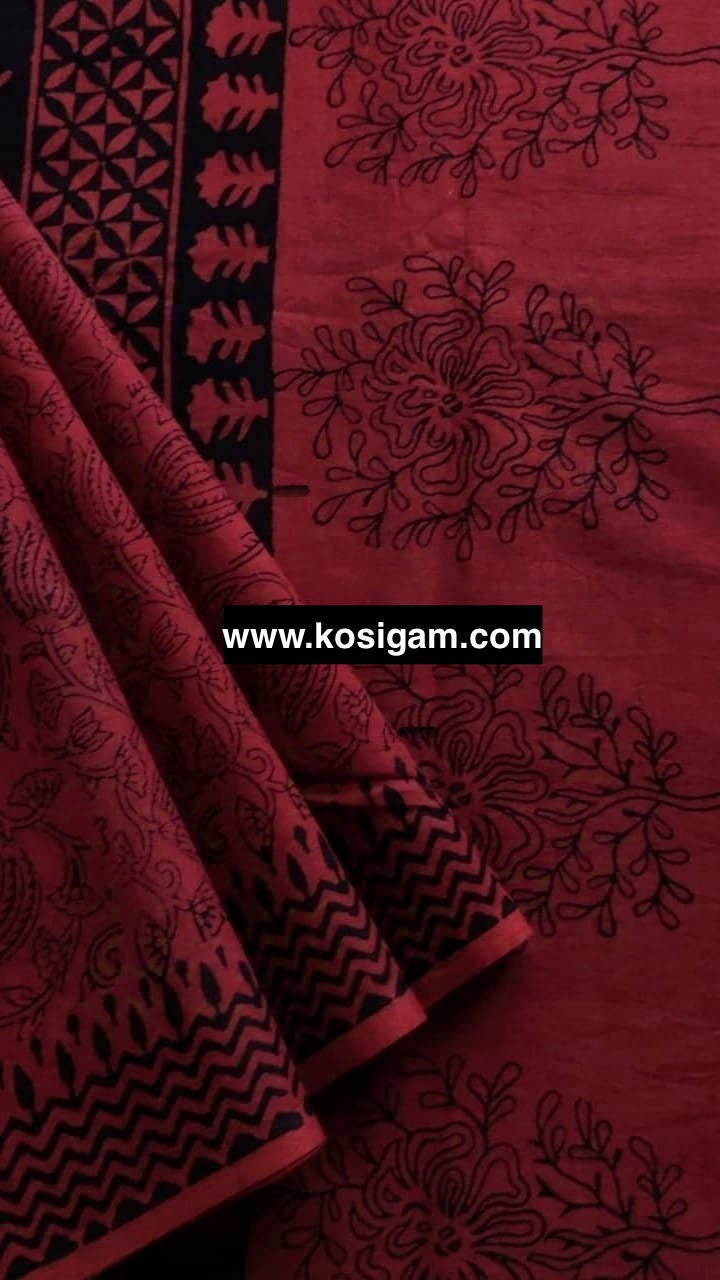 Soft hand printed premium mulmul cotton saree with blouse immediate shipment