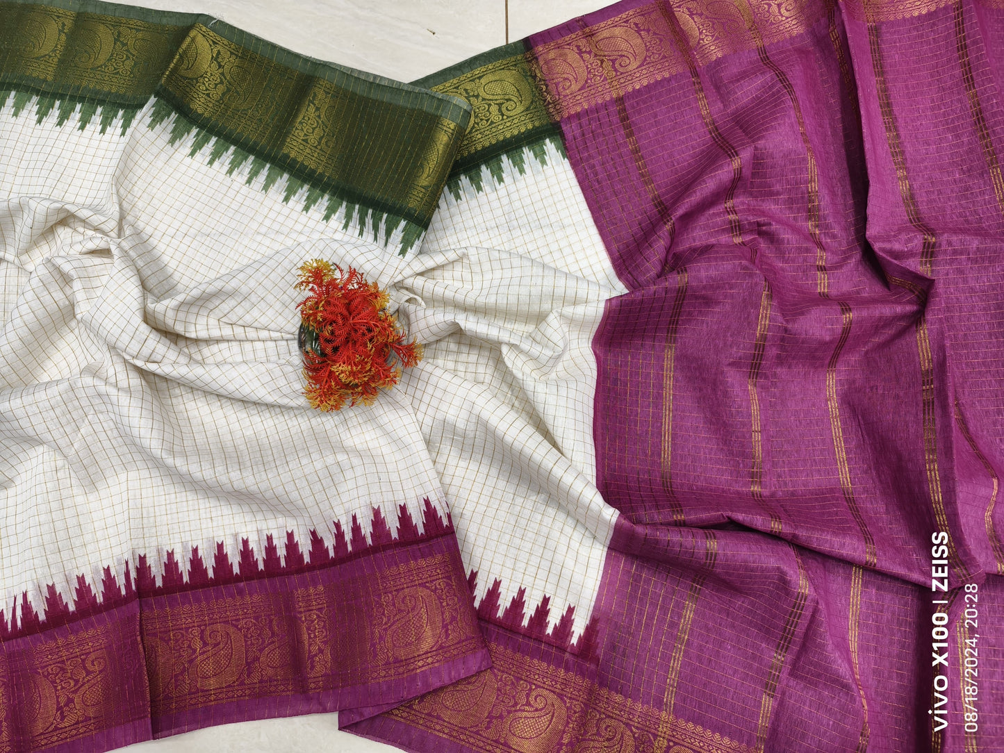 Exclusive Madurai Cotton Ganga Jamuna border with blouse