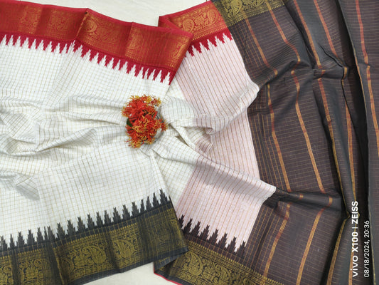 Exclusive Madurai Cotton Ganga Jamuna border with blouse