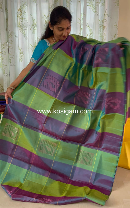 New design new arrival: Handloom Double Warp beautiful big checks with mango motifs Soft Silk Saree