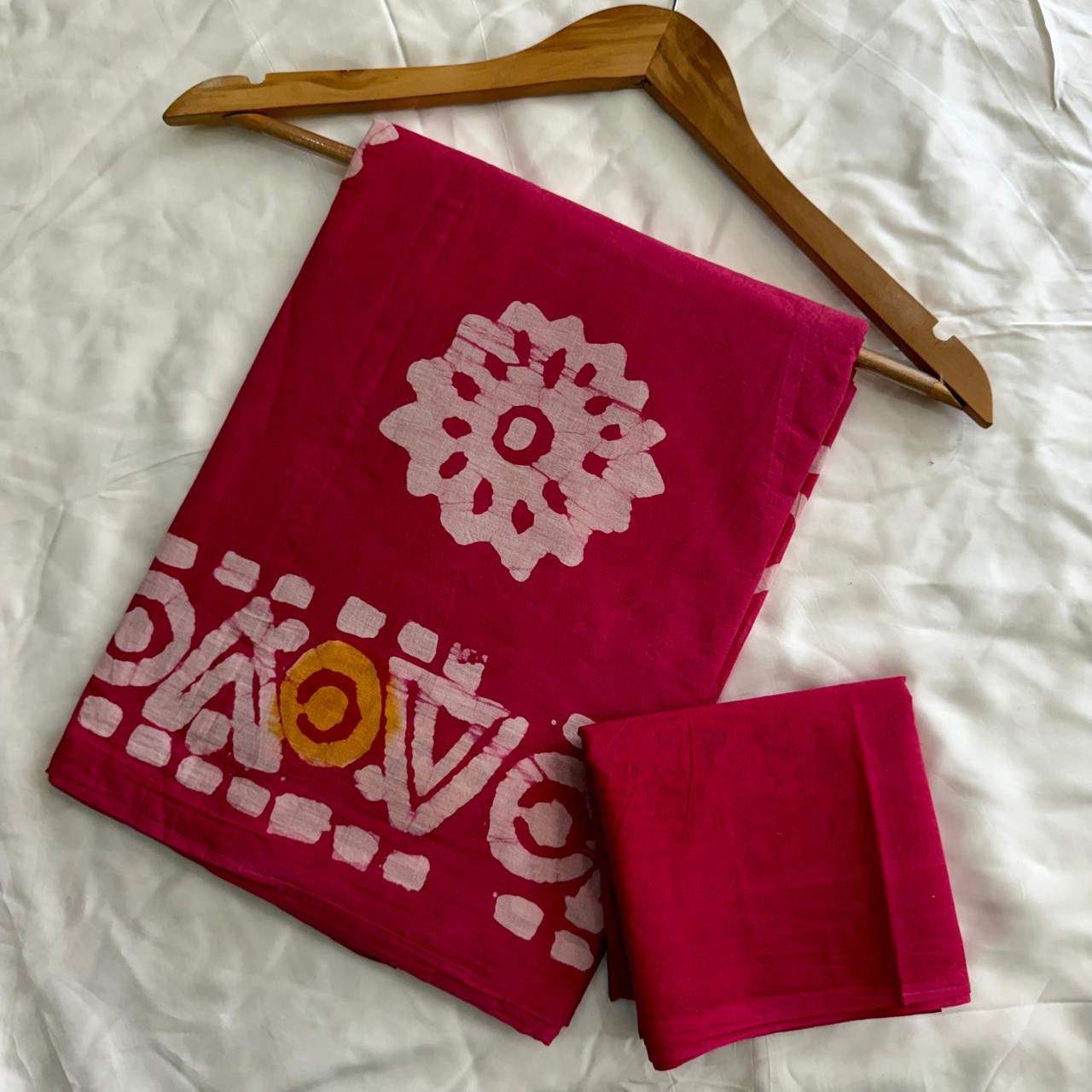 Pre-Order Bagru handBlock Print Cotton mulmul Sarees With Running Blouse