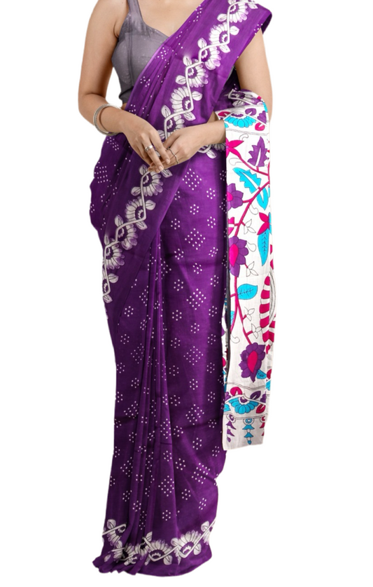 Beautiful Handblock printed pure cotton mulmul saree with blouse