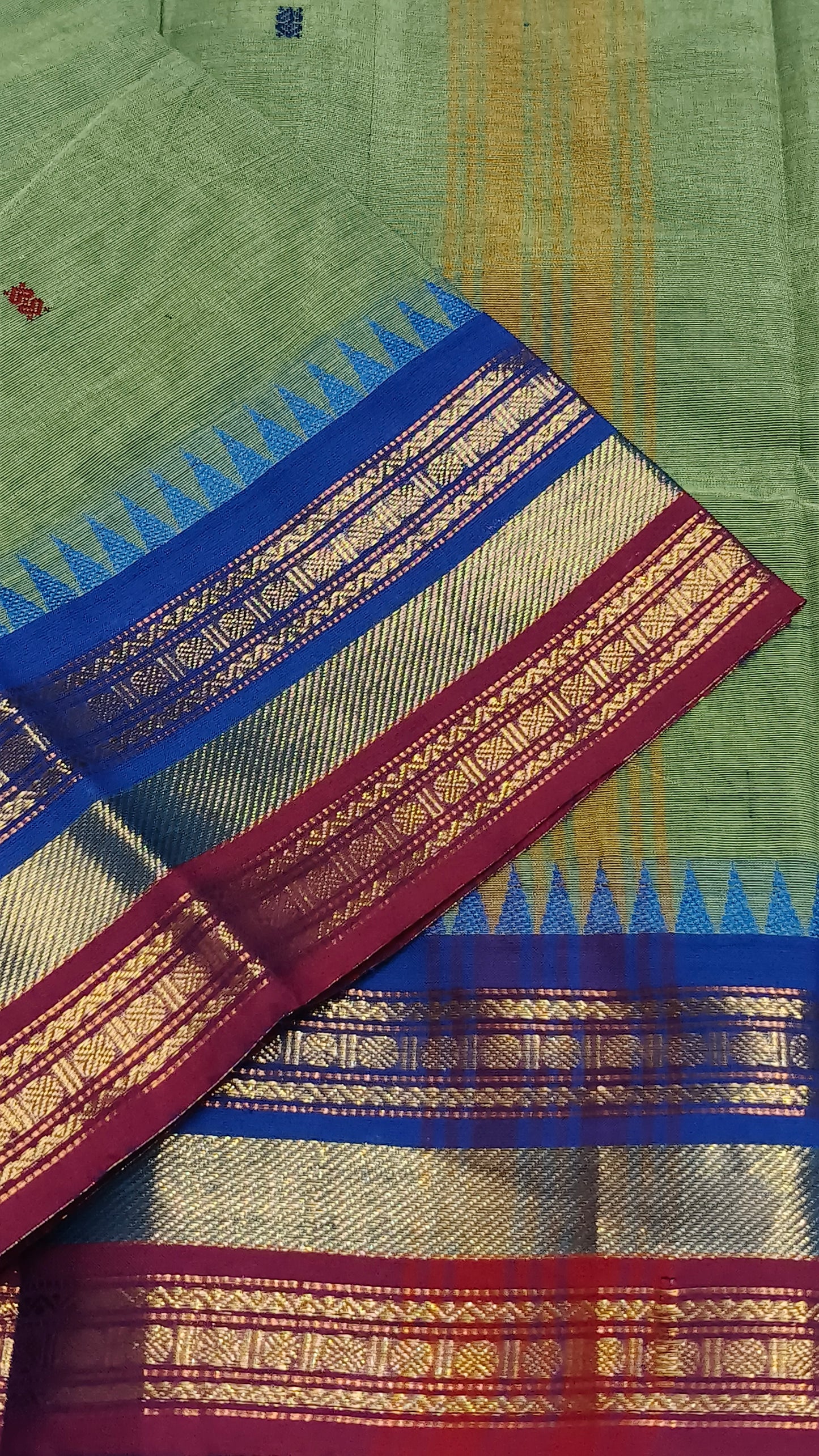Pure handloom chettinadu kandangi saree without blouse : pretty temple kanchi border