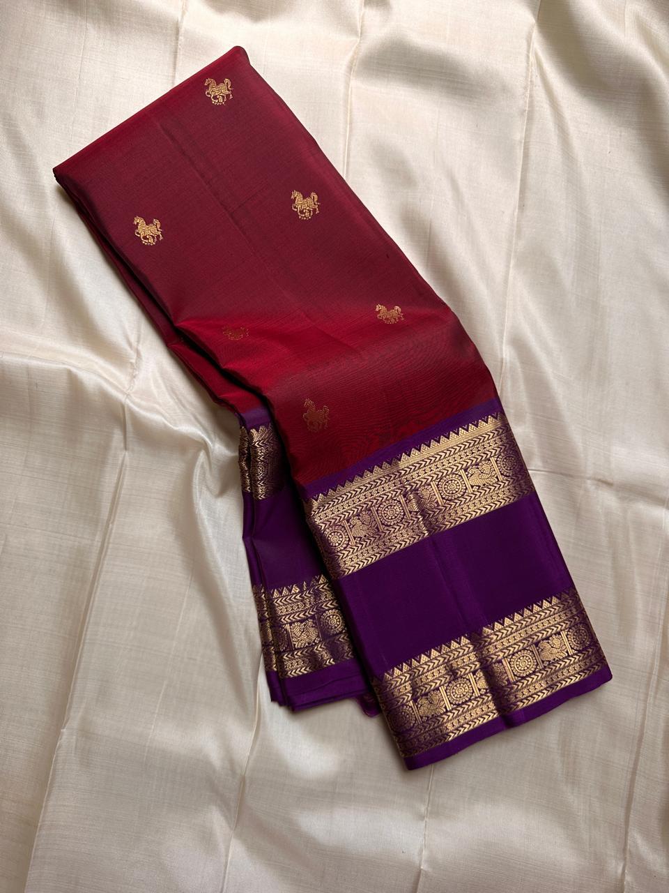 New arrival bridal & festival collection : Pure handloom Kanchipuram silk saree with retta border peacock design 2g gold jari