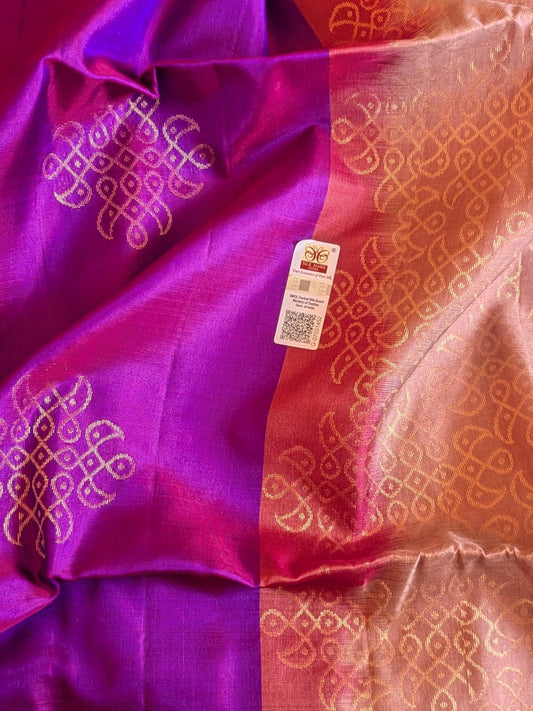 PURE HANDLOOM SOFT SILK RANGOLI/KOLAM BUTTAS ALL OVER SAREE