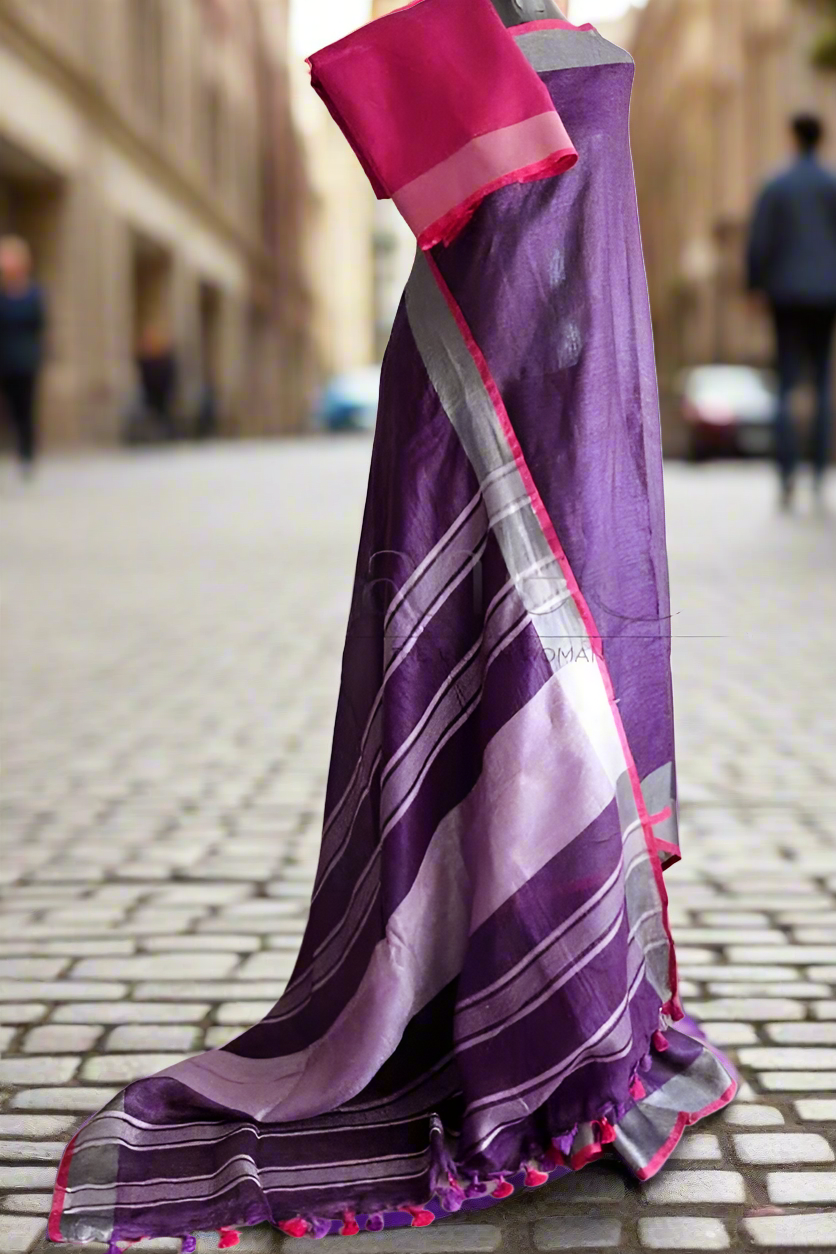 Purple linen saree