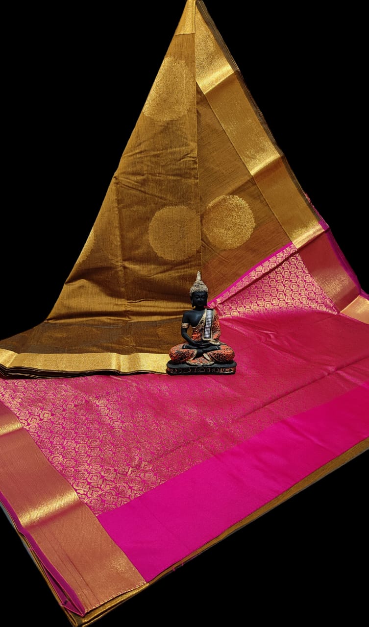 Pre-order Handloom Mercerized silk cotton sarees with all over chakra butta and korvai design.