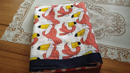 Soft screen printed premium mulmul cotton saree with blouse