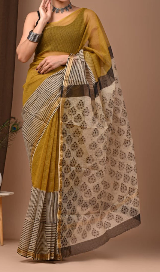 New Unique collection of Colourful Bagru Hand block printed kota doriya sarees with blouse