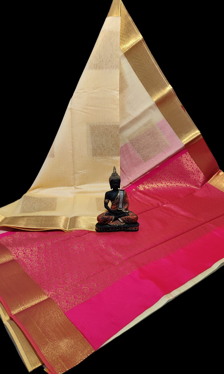 Pre-order Handloom Mercerized silk cotton sarees with all over chakra butta and korvai design.