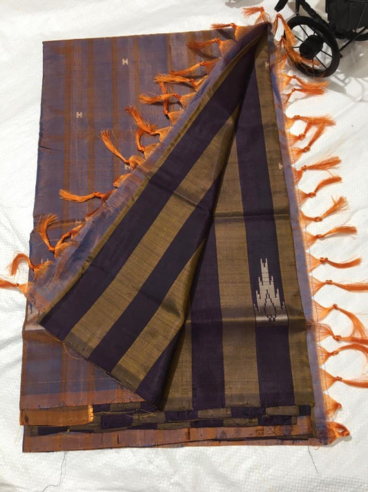 Stripes design Vegan Silk saree without blouse