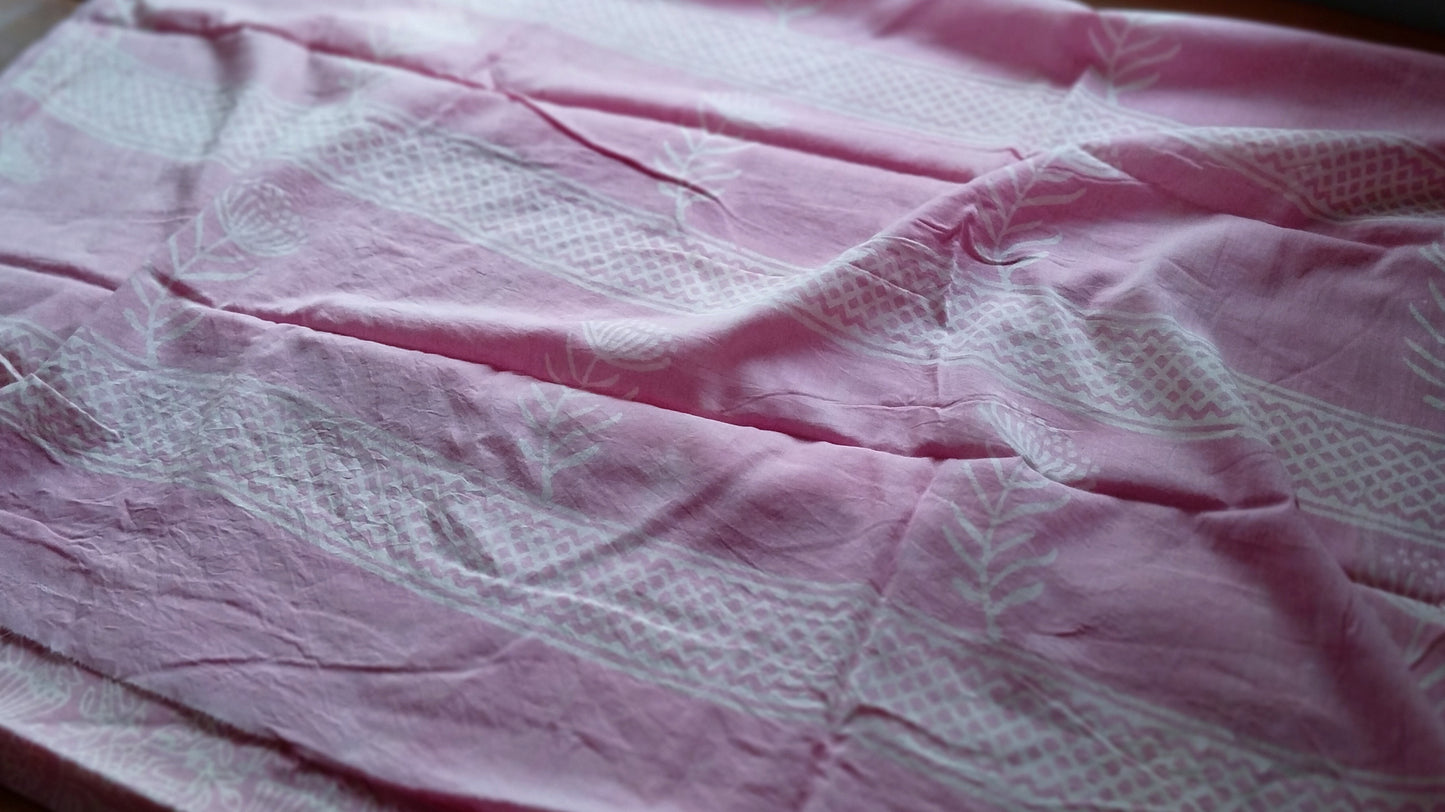 Soft hand printed premium Pink mulmul cotton saree withOUT blouse