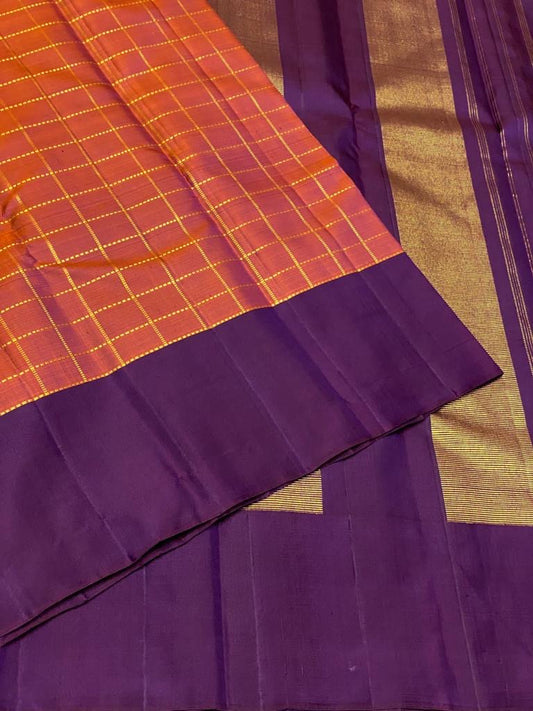 Pure Kanchipuram Handloom silk sarees 2g zari contrast fancy designer vaira oosi check Saree