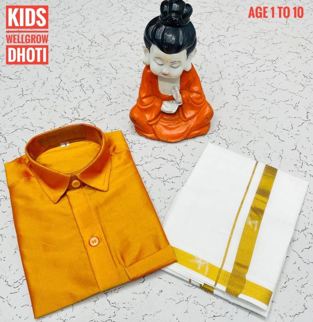 Pre order Age 1 to 5 Boys ethnic shirt and velcro dhoti set