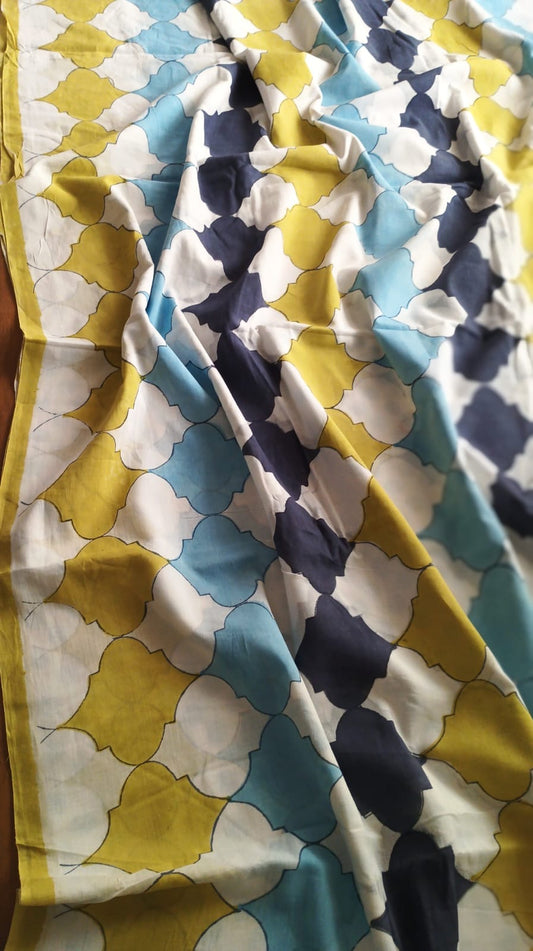 Soft hand printed premium mulmul cotton saree with blouse immediate shipment