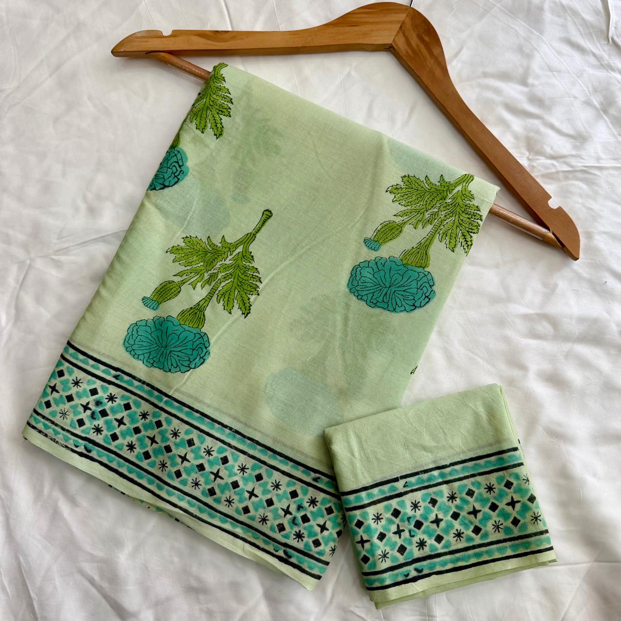 Pre-Order Bagru handBlock Print Cotton mulmul Sarees With Running Blouse