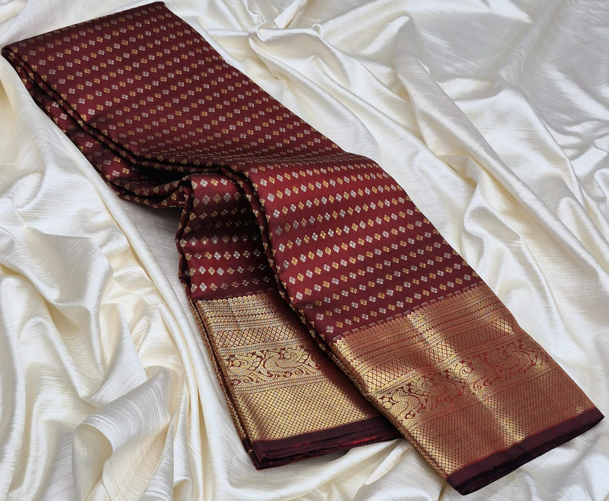 Pre order Kanchipuram Pure Handloom Full Brocade maroon 1000 butta 2gram gold zari bridal silk saree premium quality