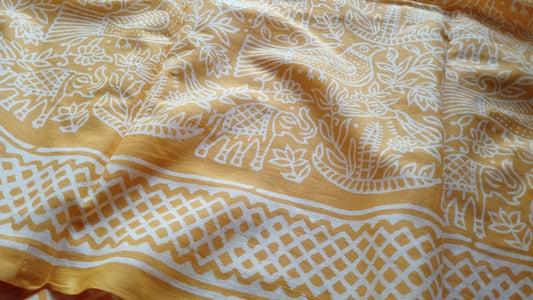 Soft hand printed premium mulmul cotton saree with blouse