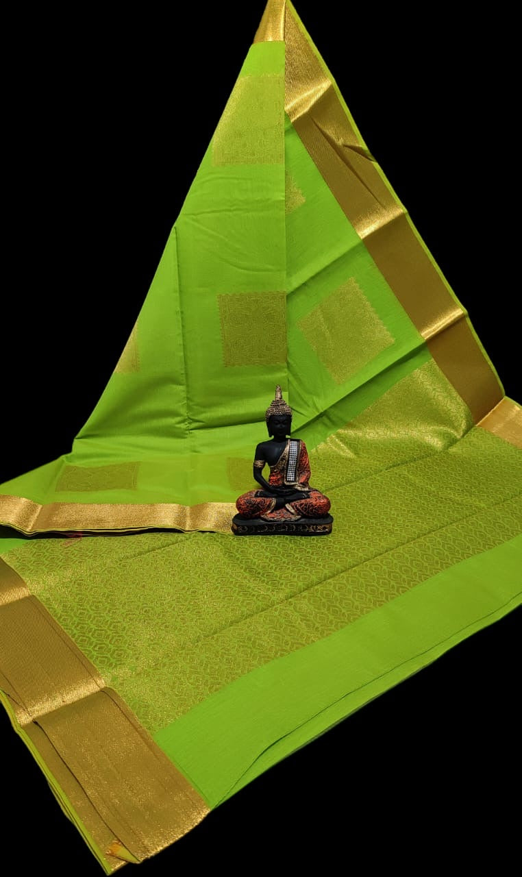 Pre-order Handloom Mercerized silk cotton sarees with all over chakra butta and korvai design.