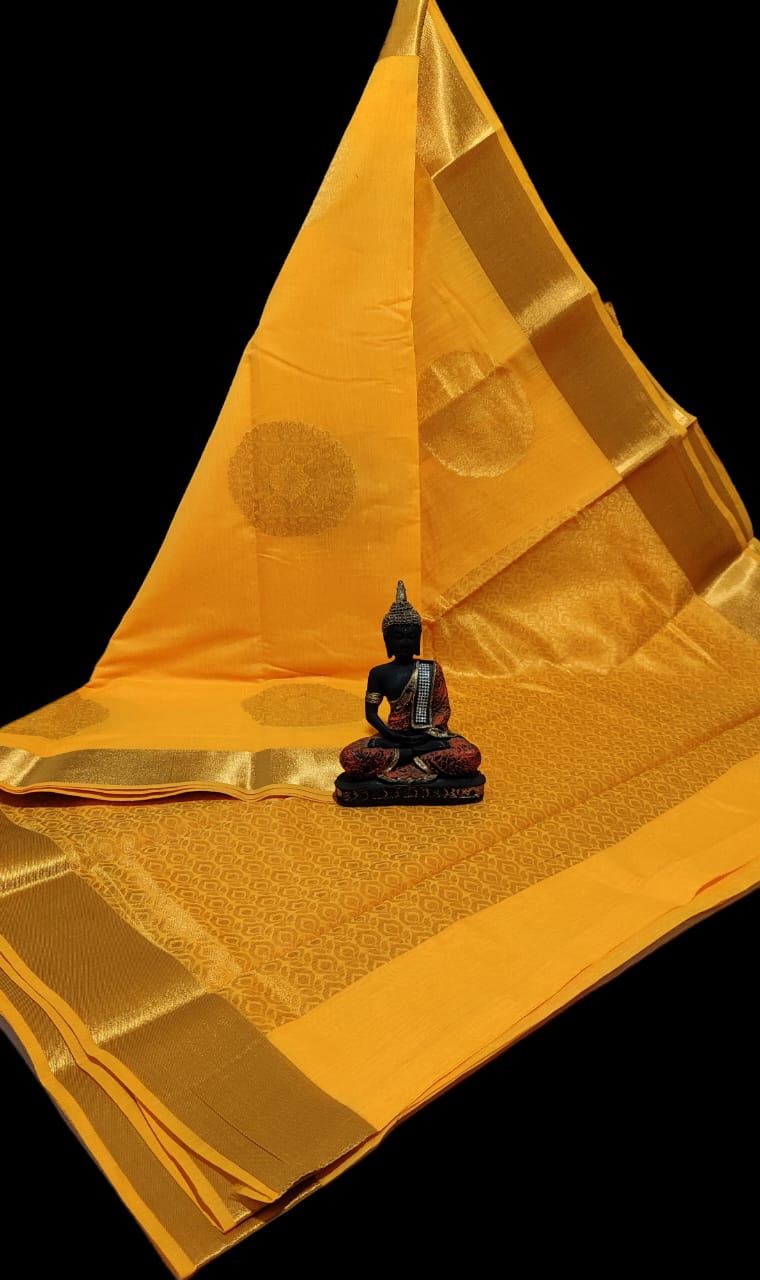 Pre-order Handloom Mercerized silk cotton sarees with all over chakra butta and korvai design.