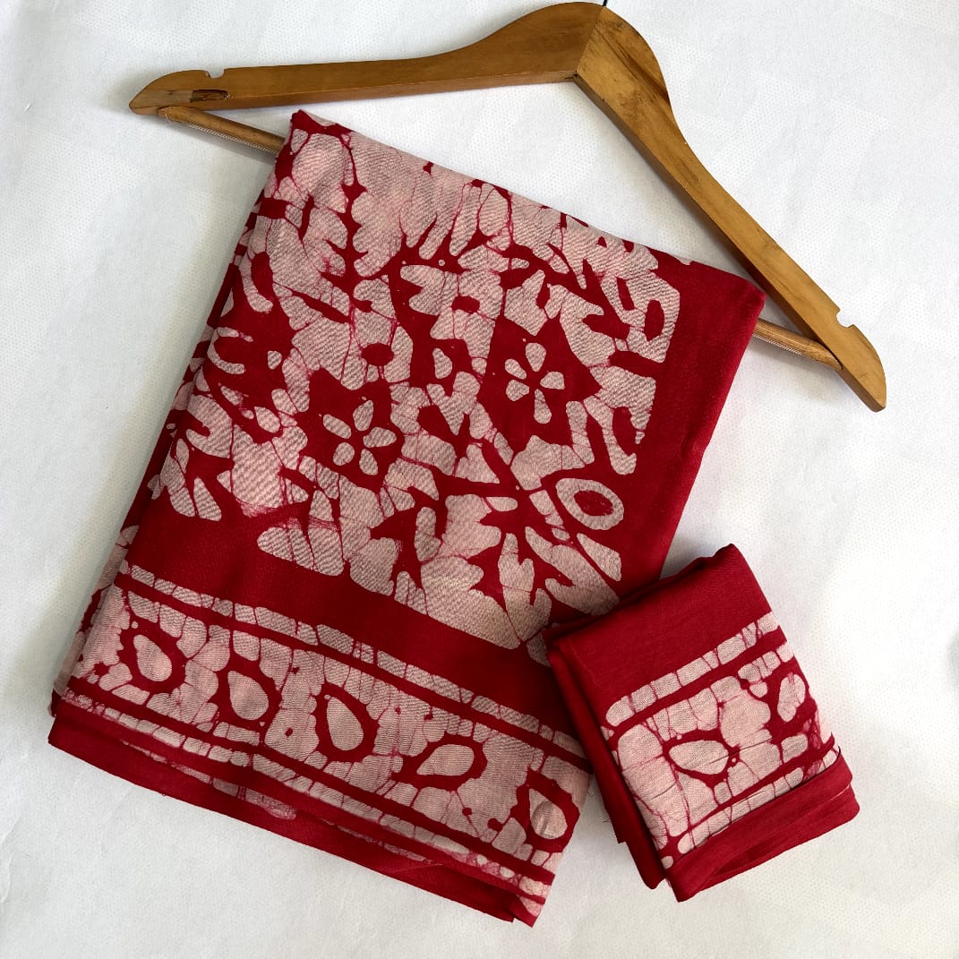 Pre-Order Bagru handBlock Print Cotton mulmul Sarees With Running Blouse