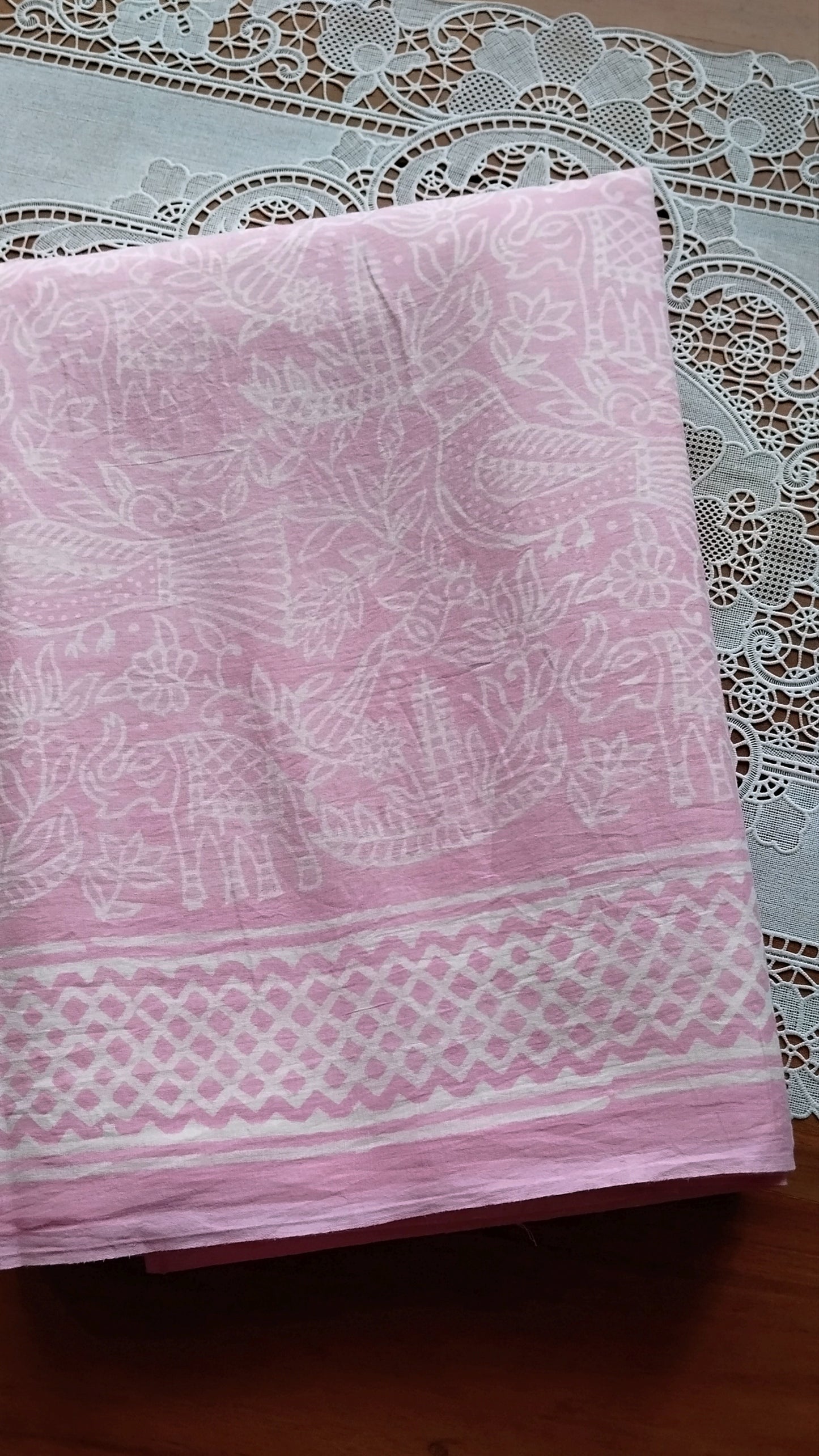 Soft hand printed premium Pink mulmul cotton saree withOUT blouse