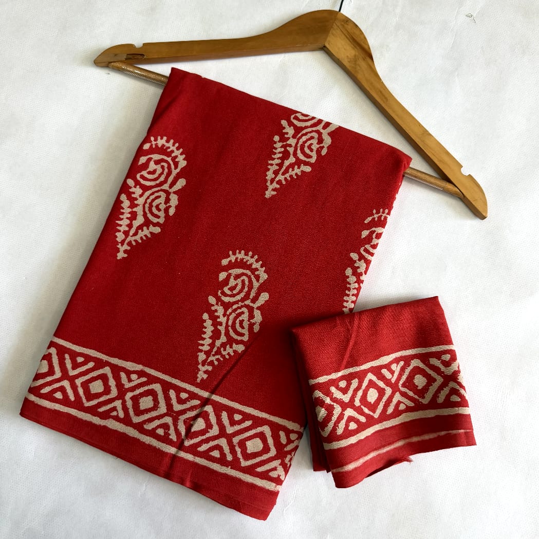 Pre-Order Bagru handBlock Print Cotton mulmul Sarees With Running Blouse