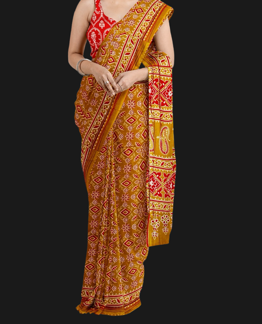 Beautiful Handblock printed pure cotton mulmul saree with blouse piece