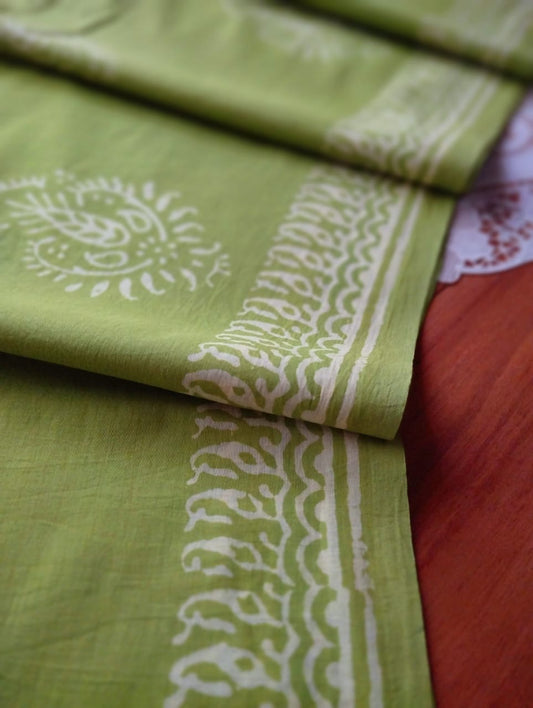 Soft premium hand dyed & hand printed bagru mulmul cotton saree with blouse