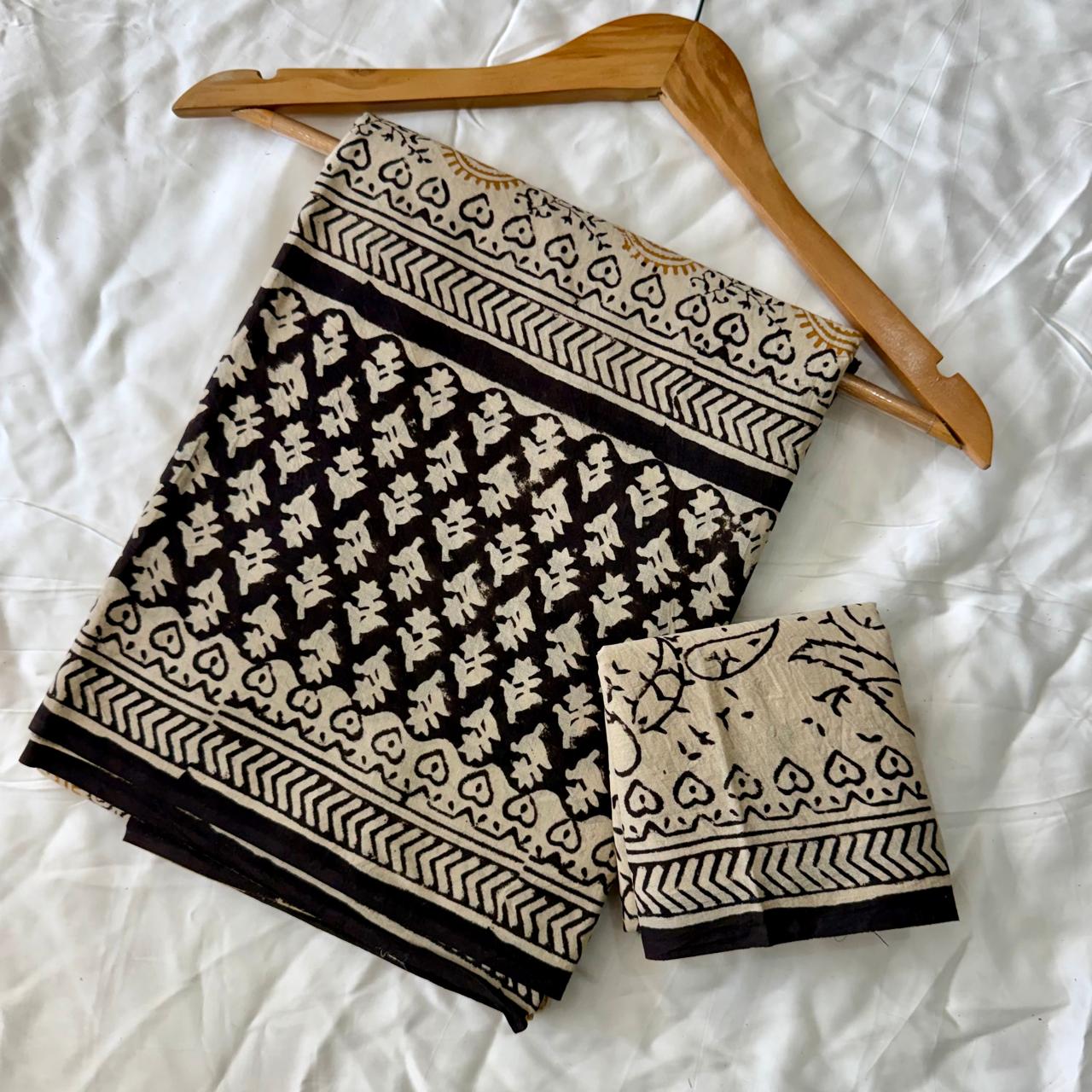Pre-Order Bagru handBlock Print Cotton mulmul Sarees With Running Blouse