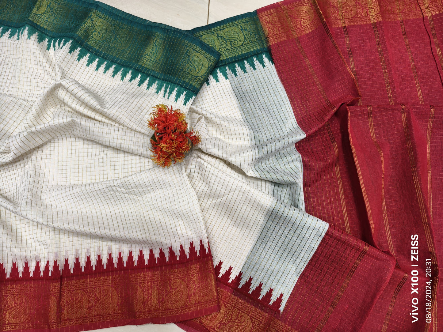 Exclusive Madurai Cotton Ganga Jamuna border with blouse